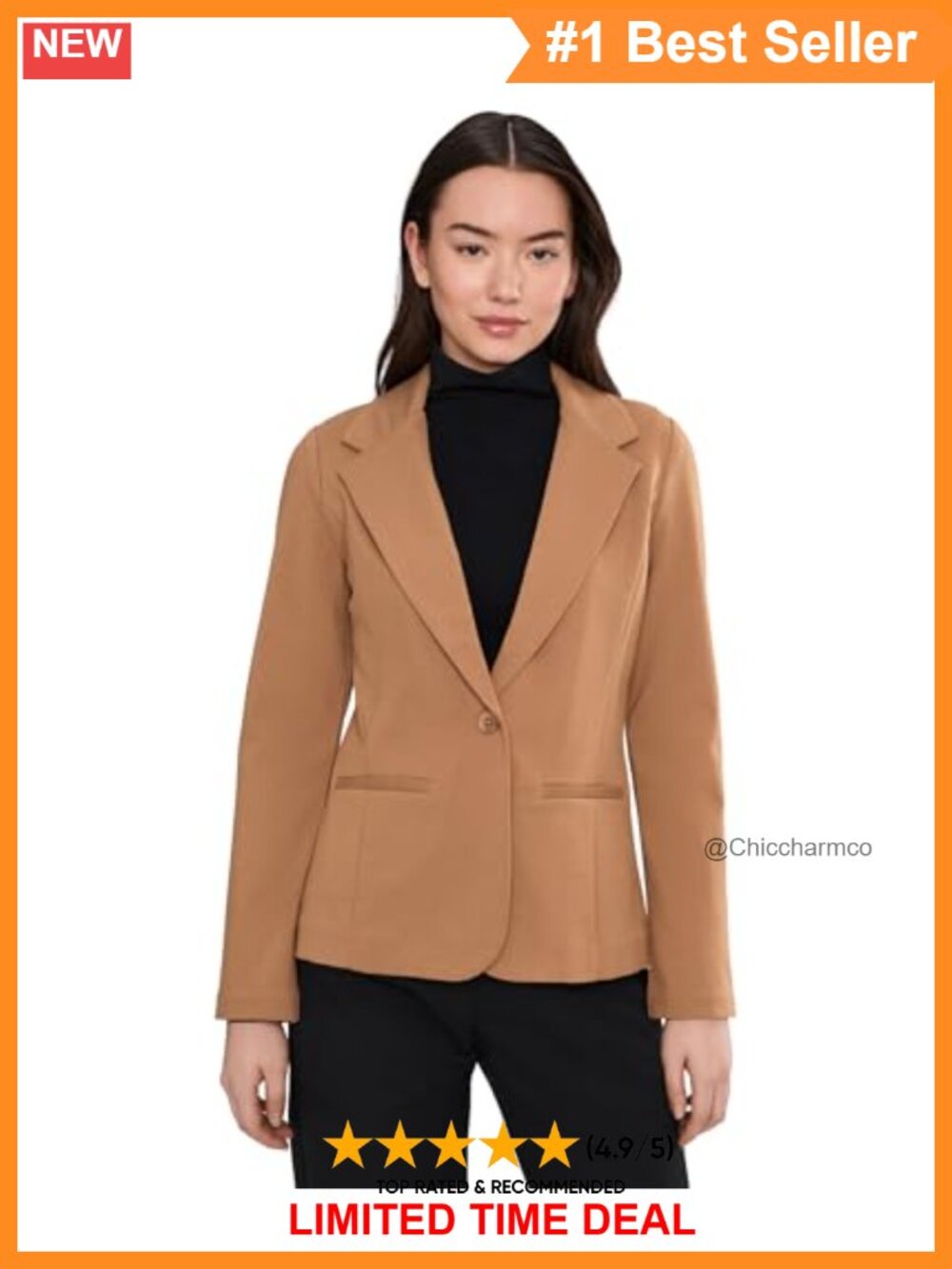 Super Stretch Ponte Fitted Blazer Notch Lapel One-Button Business Casual